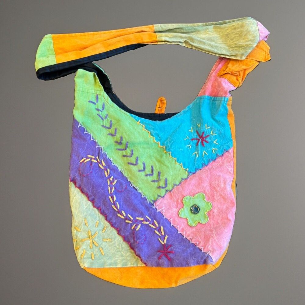 Boho Hippie Patchwork Sling Bag Crossbody Hobo Tote Flower Embroidered Festival